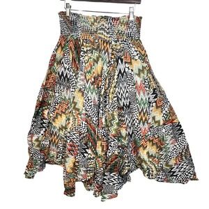 Grace Elements Cotton Handkerchief Hem Skirt Small Multicolor Smocked Boho
